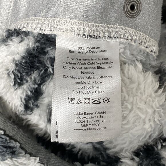 Eddie Bauer Pullover Mens Large Tall White Gray Black Plush Fuzzy Cozy Jacket - Picture 10 of 11